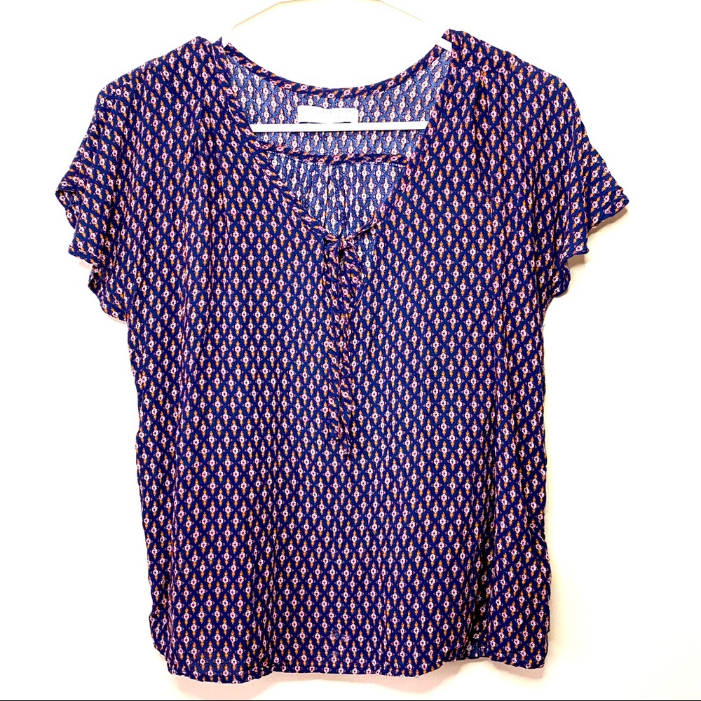 New Pull & Bear Blue Patterned Blouse, Size M - image 1